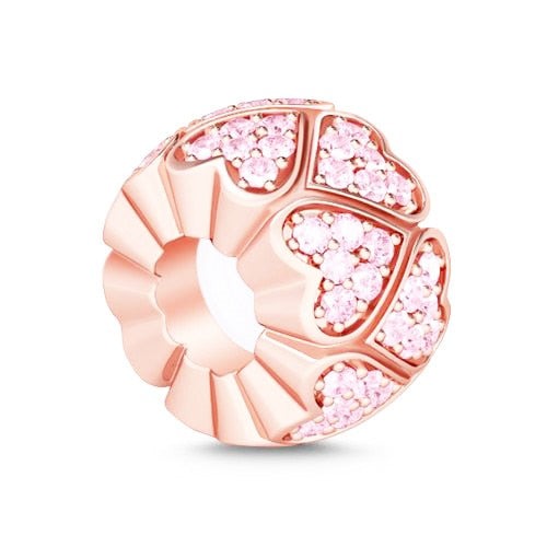 Berloques em Prata 925 Com Banho em Ouro Rosê - Charm My Life Corações Rosa