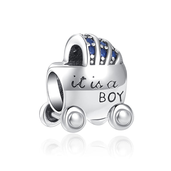Berloque em prata 925 - Charm My Life Carrinho de Bebê Menino