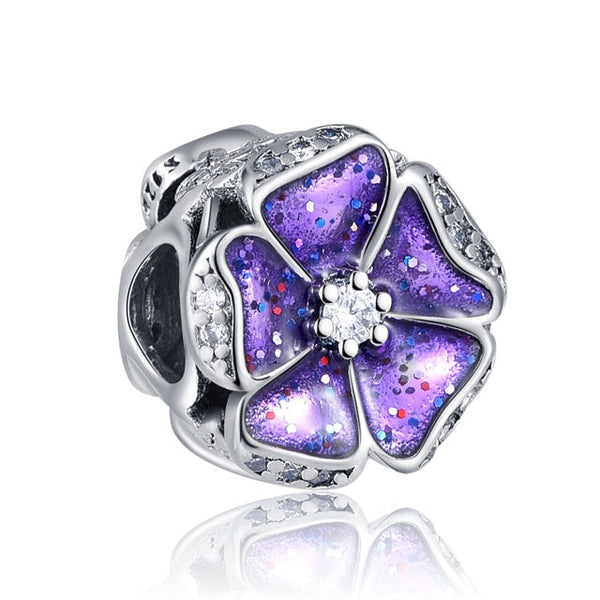 Berloque em prata - Charm My Life Flor Roxa Brilhante