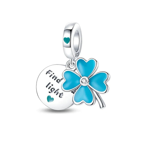 Pingente em Prata 925 - Charm My Life Flor Azul Encontre sua Luz