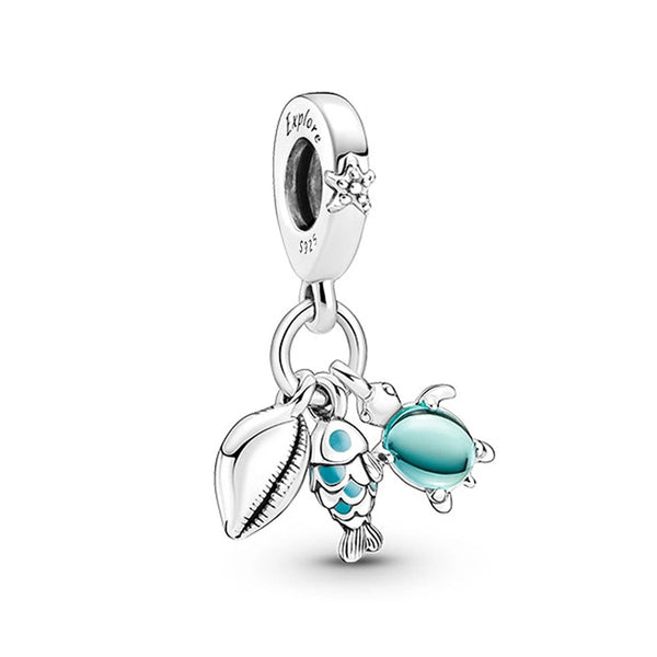 Pingente em prata 925 - Tartaruga Peixe e Concha Ocean