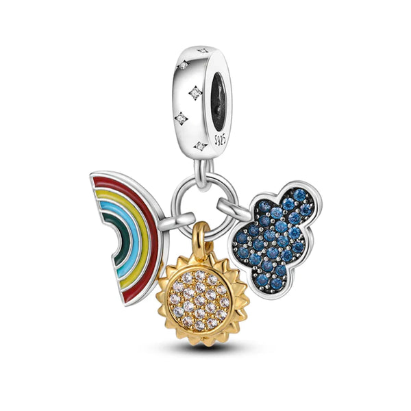 Pingente em Prata 925 - Charm My Life Arco Iris Nuvem e Sol